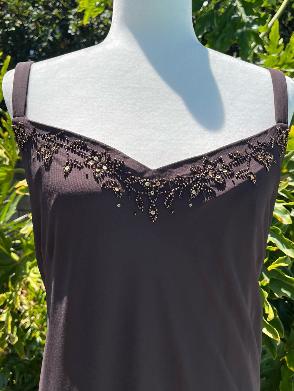 David's Bridal Brown Long Sleeve Beaded Evening Gown - Picture 7 of 14